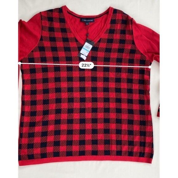 Tommy Hilfiger Cotton Sweater Top 0X‎ Plus Size Red Black Buffalo-Plaid NEW - Picture 5 of 9